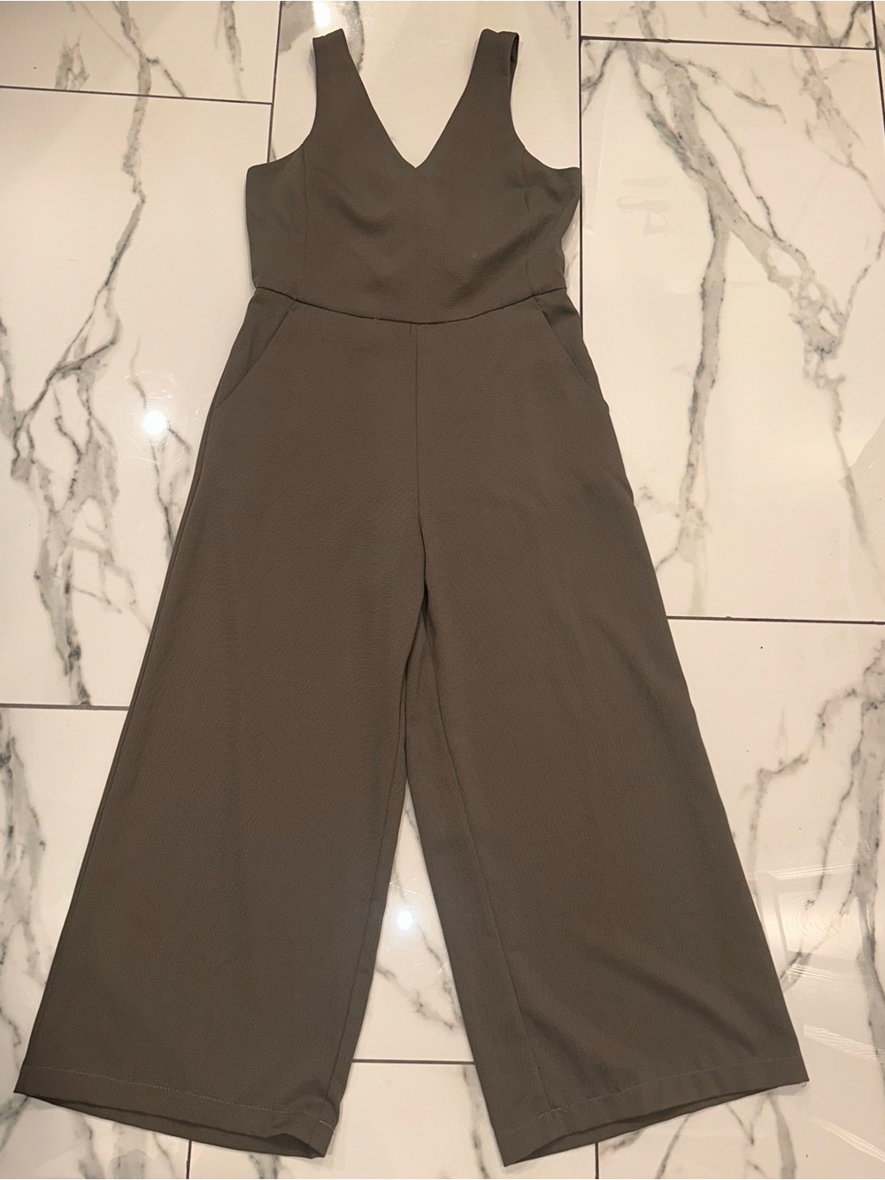 Shinestar Olive Sleeveless V-Neck Wide-Leg Jumpsuit